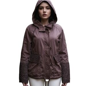 HEI HEI Anthropologie Hooded Utility Jacket Women's Small Lace Cuff Boho Anorak